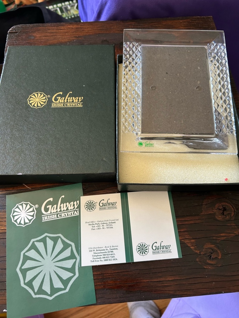 Disney Galway Irish Crystal Clear Glass Picture Frame with Green Box